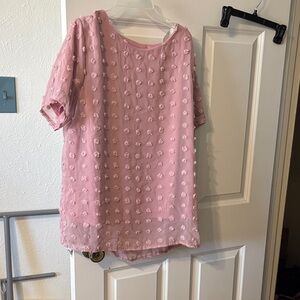 Pink Textured Short Sleeve Blouse